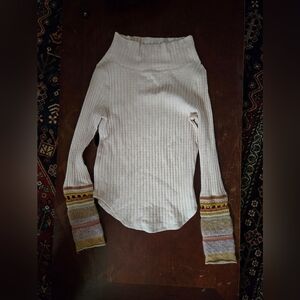 FP Movement by Free People Cream Knit Top with Colorful Sleeves